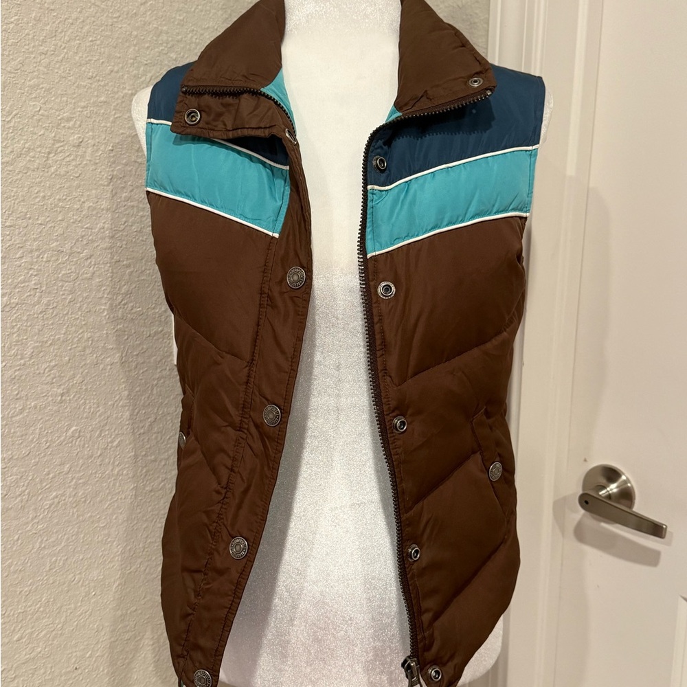 Aeropostale Brown and Teal Puffer Vest Y2K Women’s Sz S